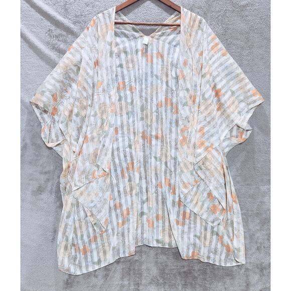 C Established 1946 Womens Sheer Cream Floral Open Front Kimono Cover Up One Size - Picture 1 of 8